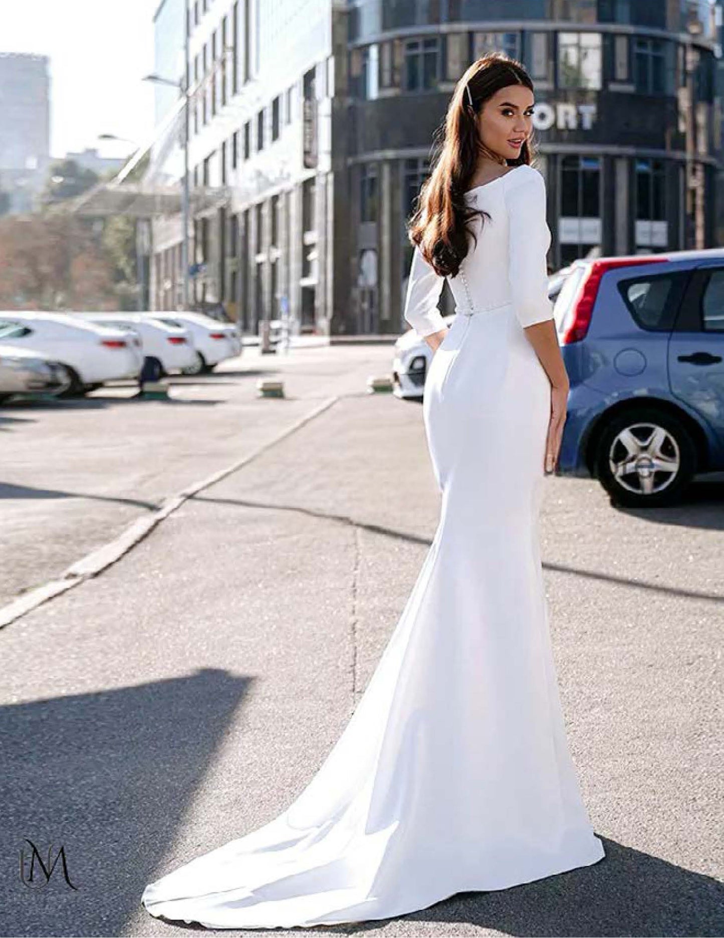 Lily - Elegant Minimalist Satin Modest Mermaid Wedding Dress