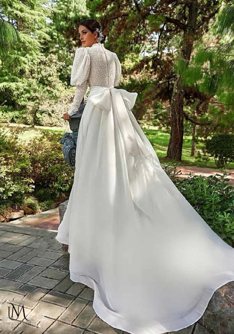 Opulique - Long Sleeve Satin Modest Wedding Dress