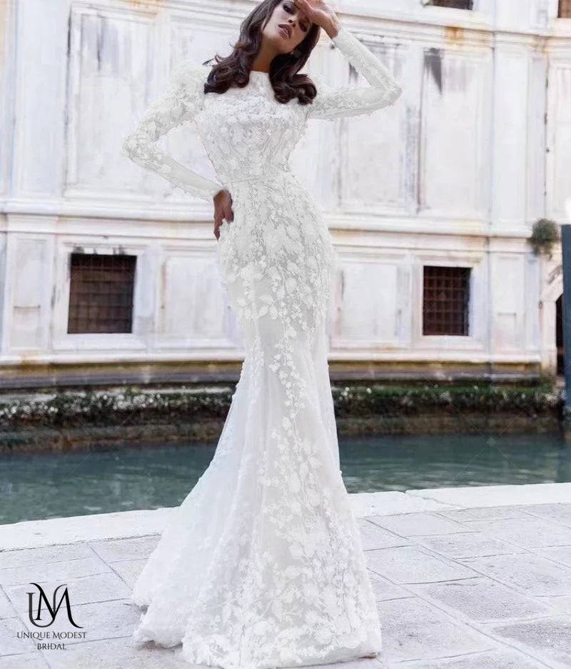 Crystal - Long Sleeve Mermaid Modest Wedding Dress