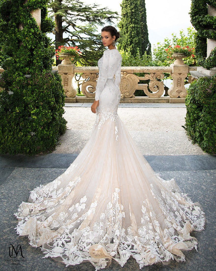 White - Luxurious Modest Mermaid Wedding Dress