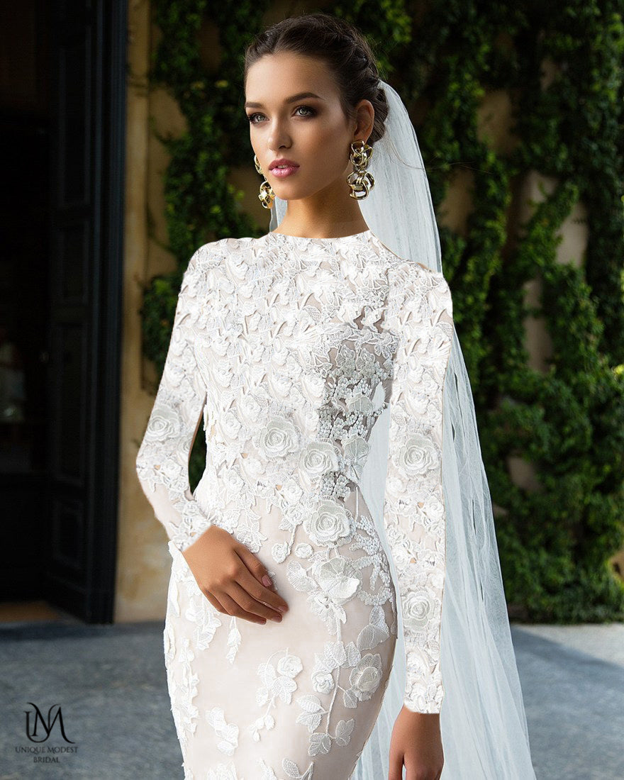 White - Luxurious Modest Mermaid Wedding Dress