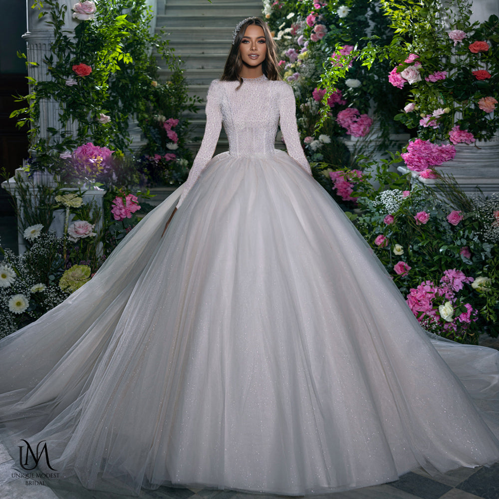 Avigal - Elegant A-Line / Ball Gown Modest Wedding Dress