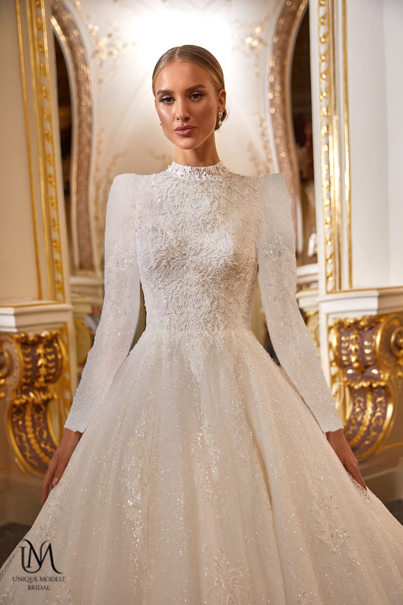 Isabella - Elegant Satin A-Line Modest Wedding Dress