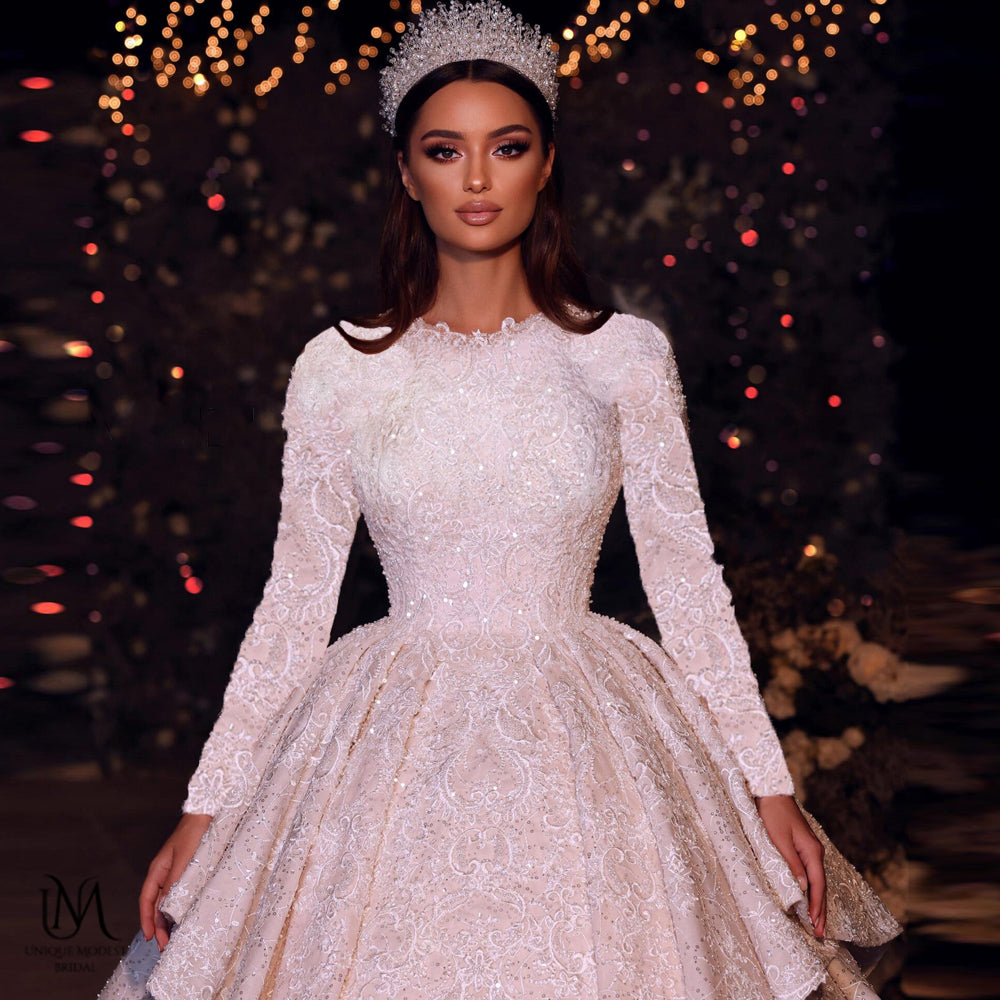Sophia - Elegant Modest Wedding Dress in Satin and Lace
