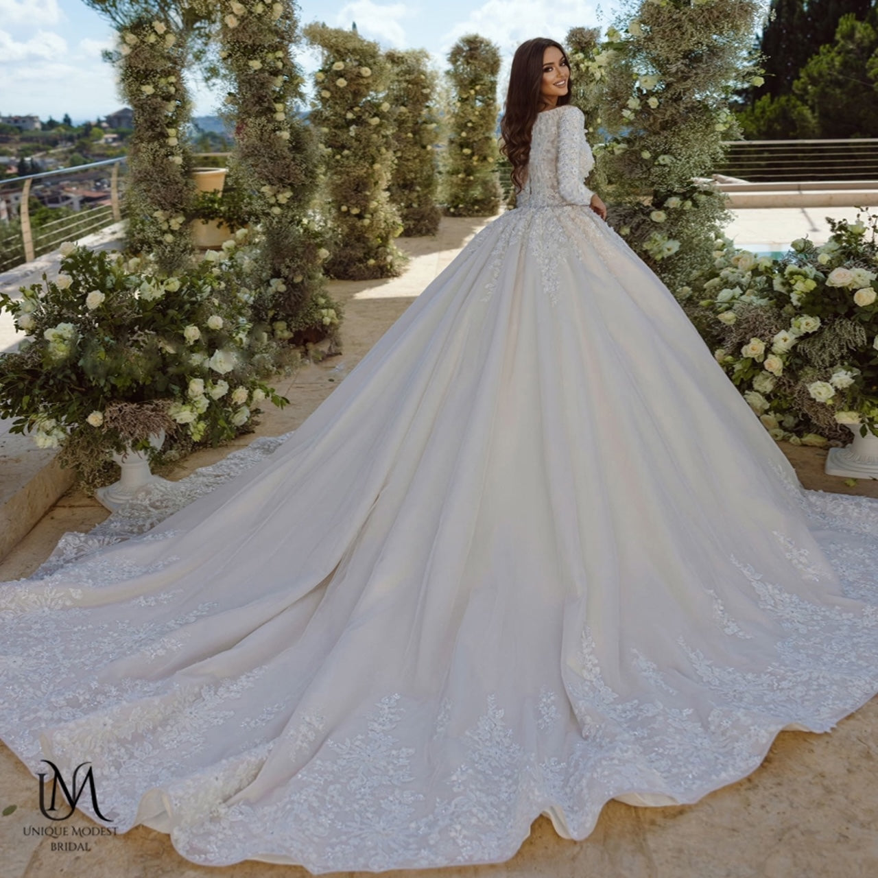 Luna - Elegant Satin A-Line / Ball Gown Modest Wedding Dress