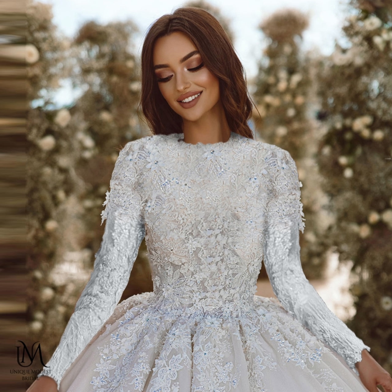 Luna - Elegant Satin A-Line / Ball Gown Modest Wedding Dress