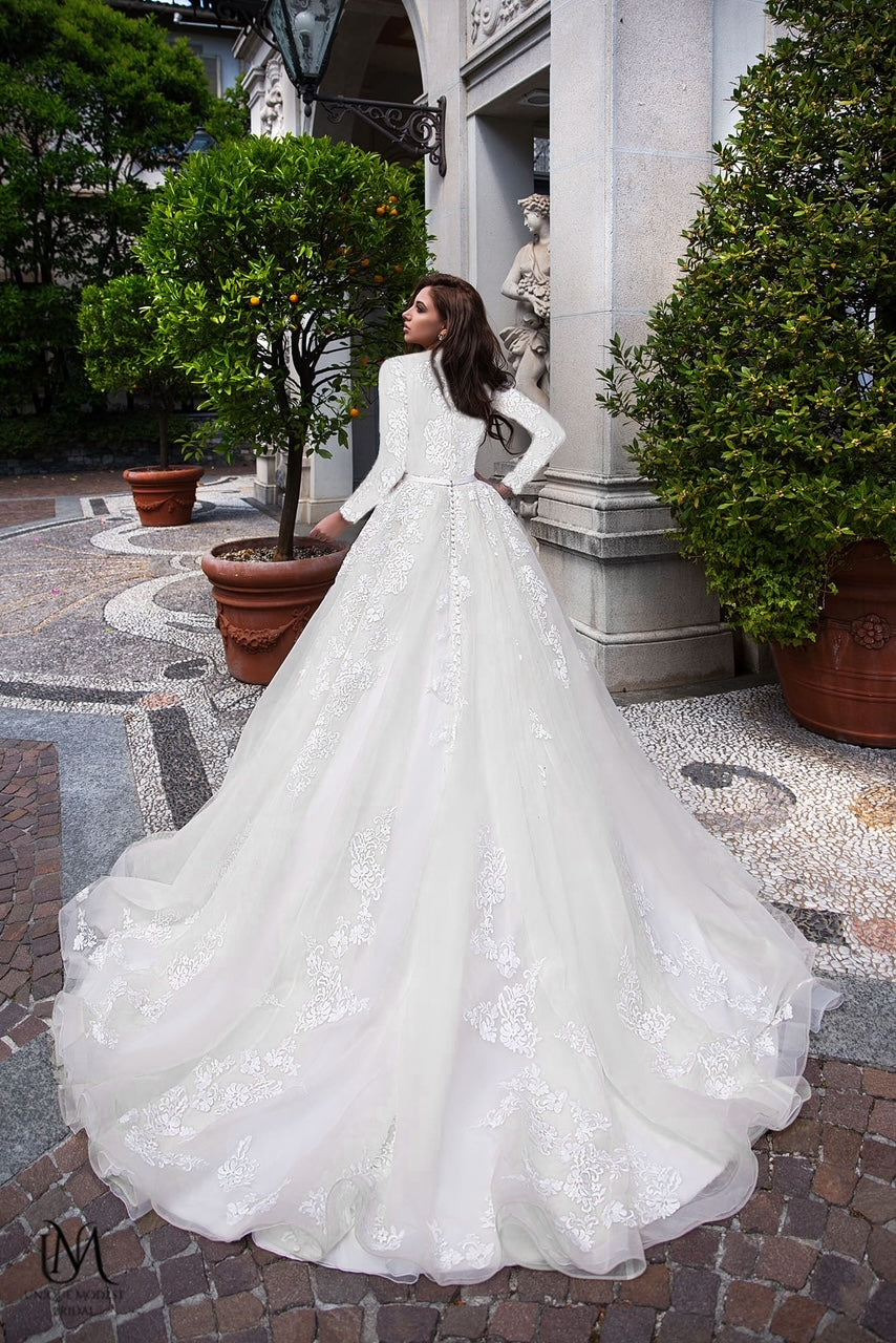 Veronica - Elegant Satin A-Line Modest Wedding Dress
