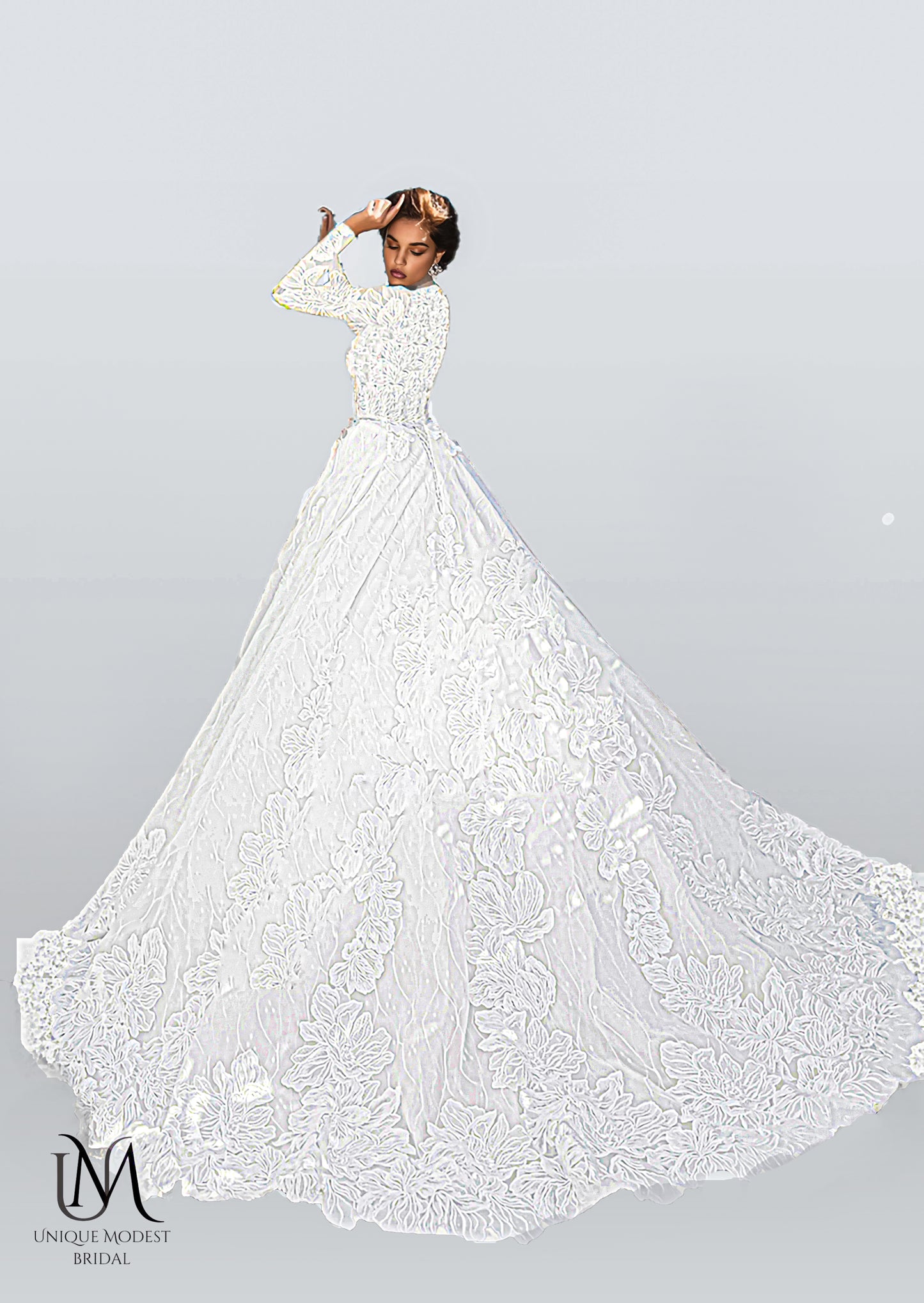 Amara - Elegant A-Line / Ball Gown Modest Wedding Dress