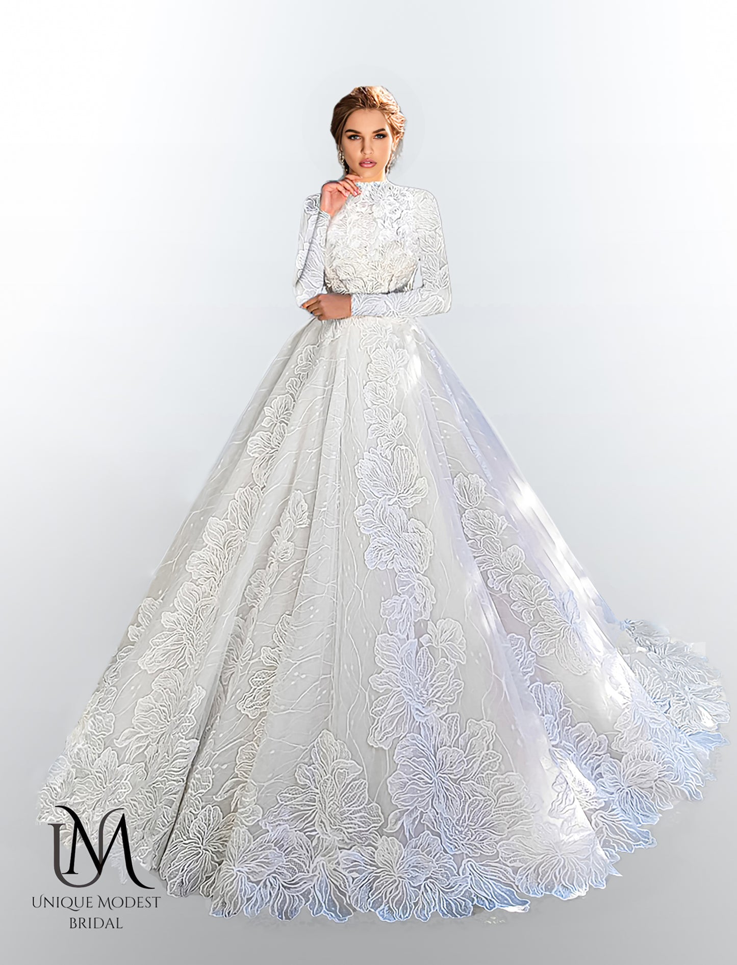 Amara - Elegant A-Line / Ball Gown Modest Wedding Dress