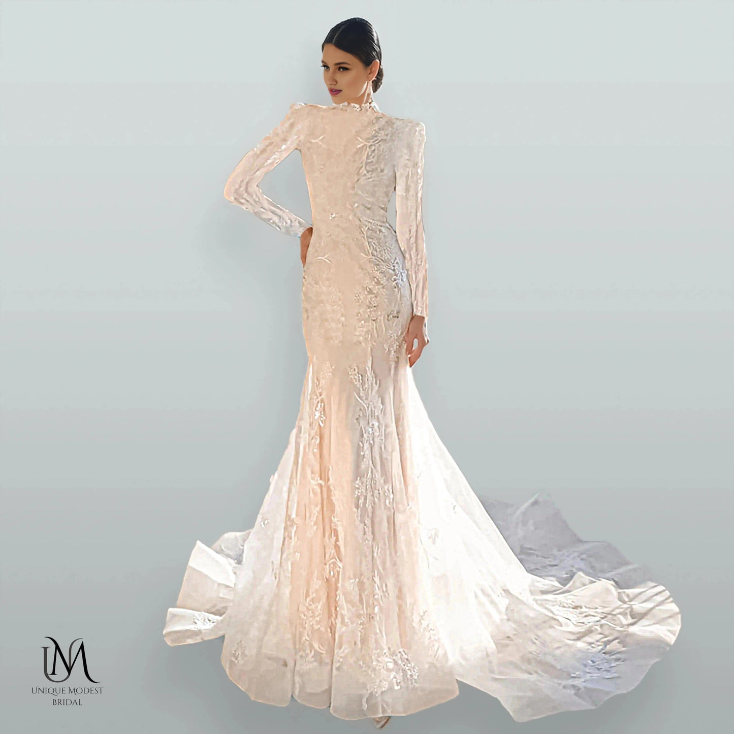 Fantasy - Sophisticated Modest Mermaid Bridal Gown for Modest Brides