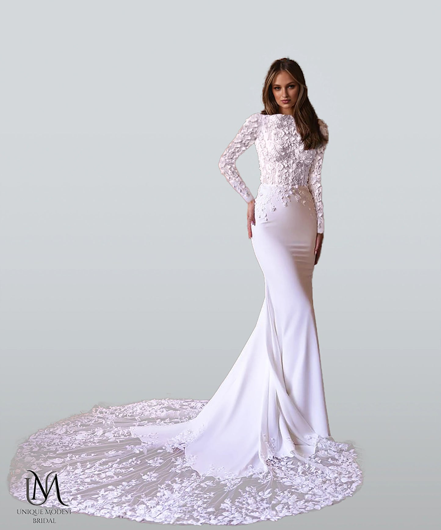Flower - Beautiful Modest Mermaid Wedding Dress