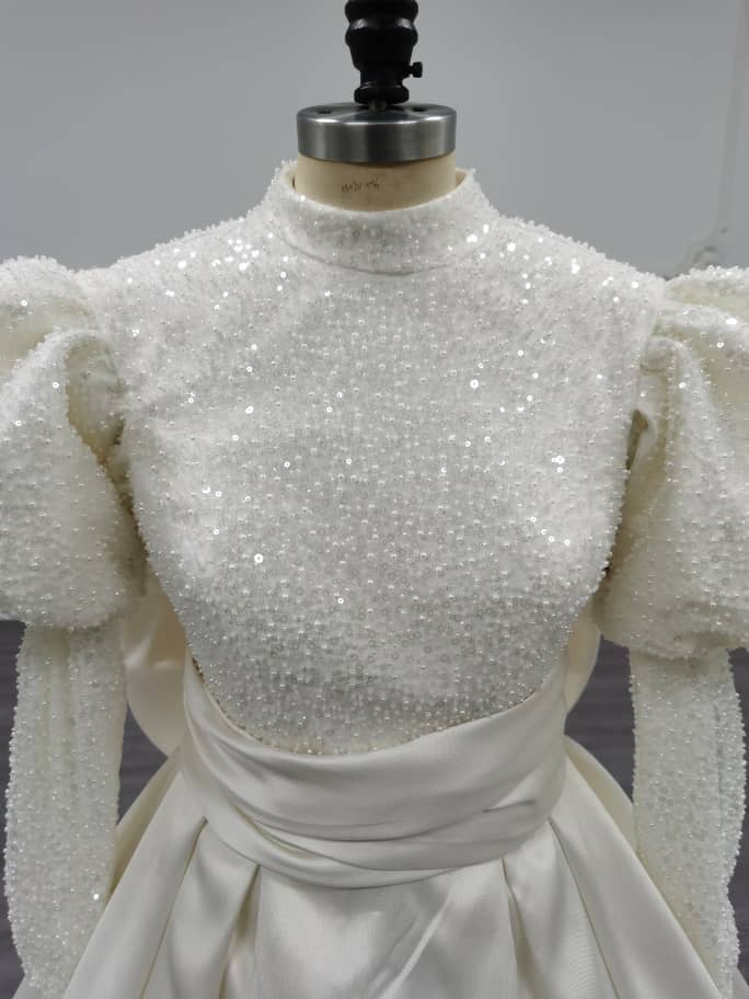 Opulique - Long Sleeve Satin Modest Wedding Dress