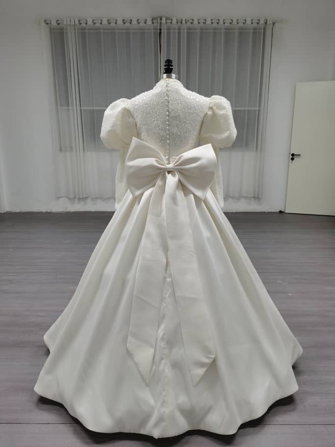 Opulique - Long Sleeve Satin Modest Wedding Dress