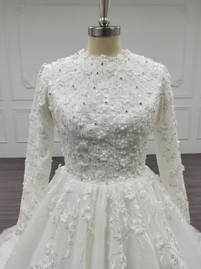Luna - Elegant Satin A-Line / Ball Gown Modest Wedding Dress