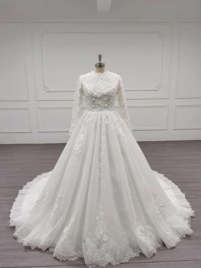 Luna - Elegant Satin A-Line / Ball Gown Modest Wedding Dress