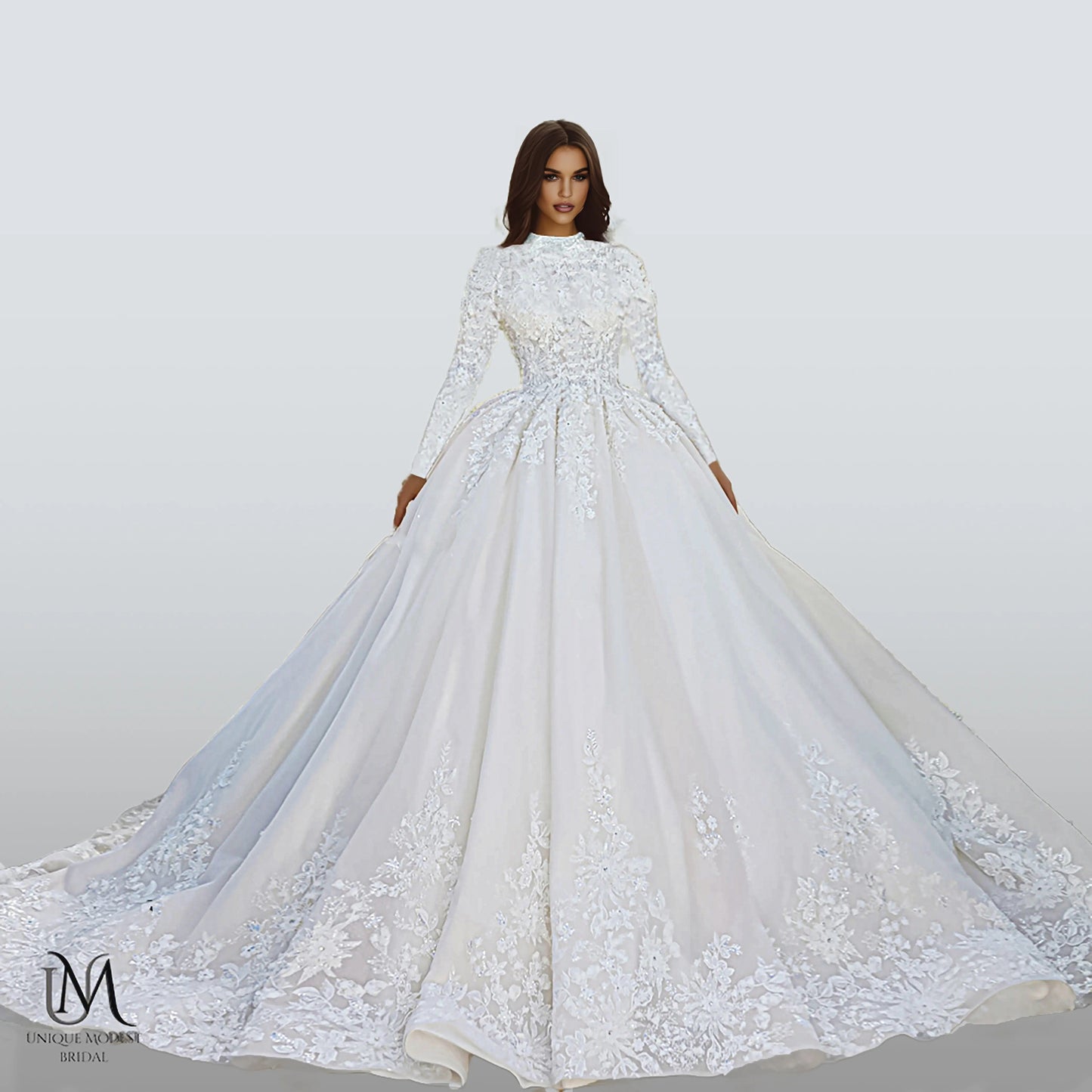 Luna - Elegant Satin A-Line / Ball Gown Modest Wedding Dress