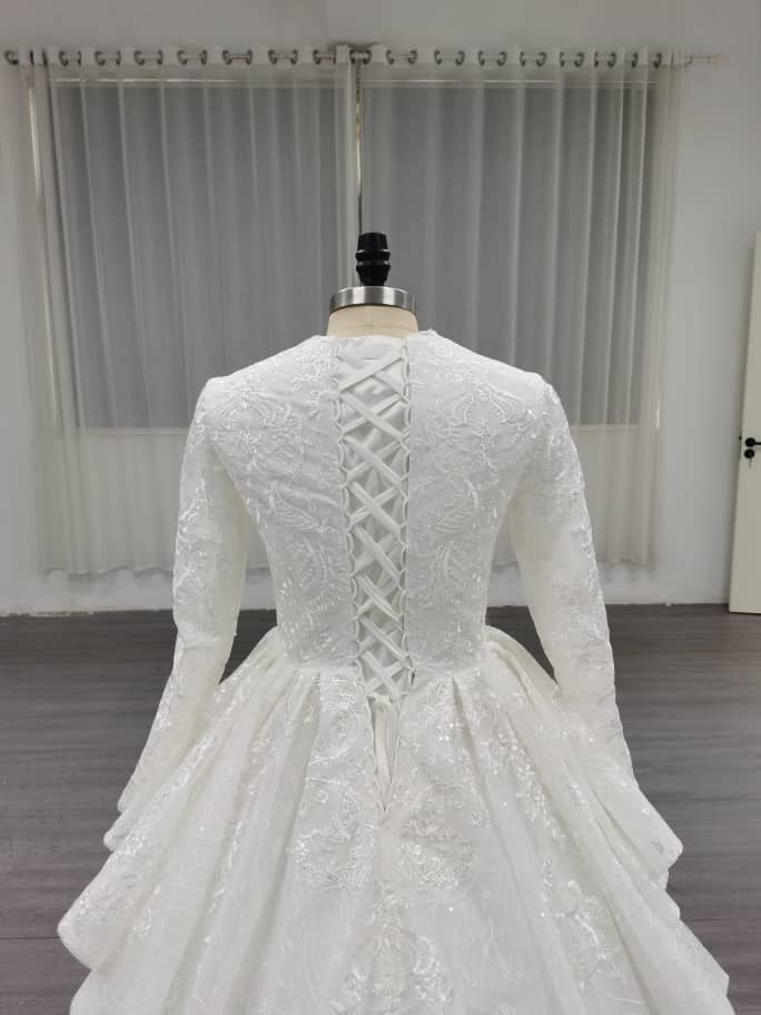 Sophia - Elegant Modest Wedding Dress in Satin and Lace