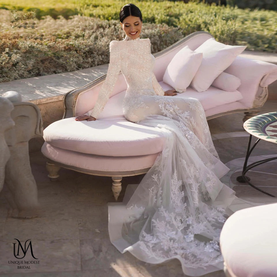 Fantasy - Sophisticated Modest Mermaid Bridal Gown for Modest Brides