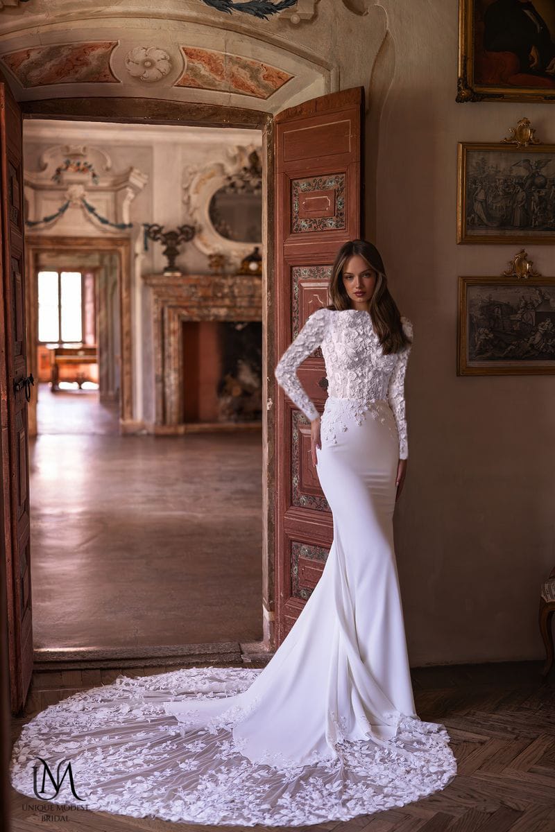 Flower - Beautiful Modest Mermaid Wedding Dress