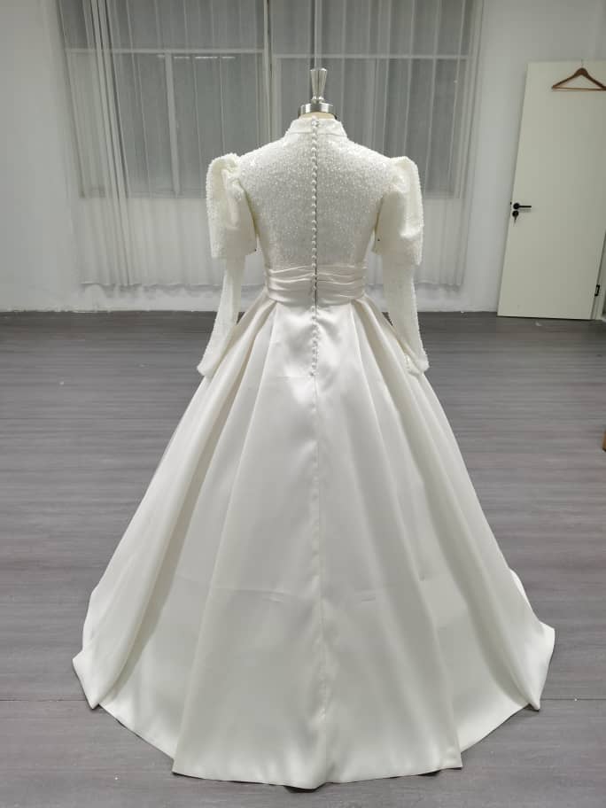 Opulique - Long Sleeve Satin Modest Wedding Dress