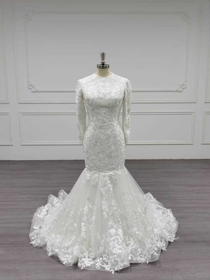 White - Luxurious Modest Mermaid Wedding Dress