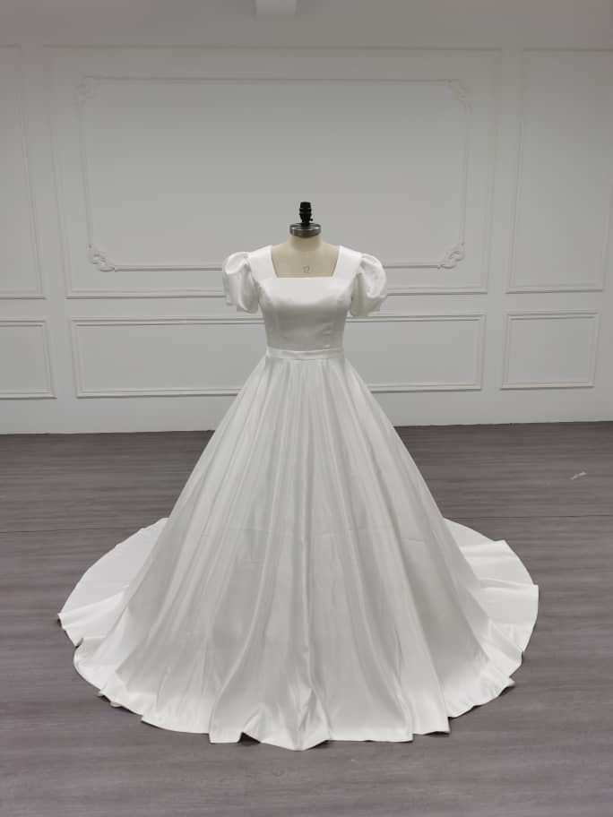 Jupiter - Simple Flow Satin Modest Wedding Dress