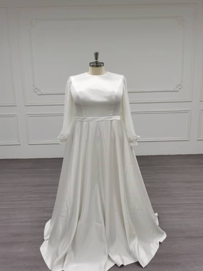 Jupiter - Simple Flow Satin Modest Wedding Dress