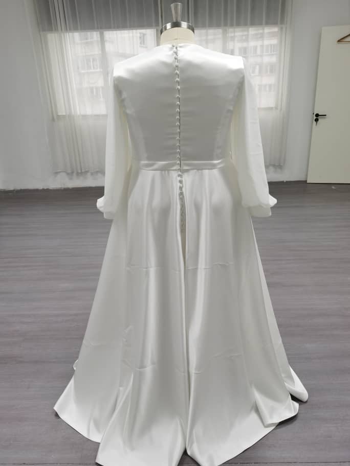 Jupiter - Simple Flow Satin Modest Wedding Dress