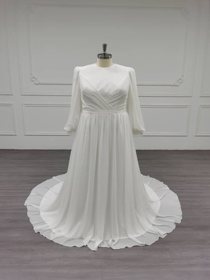 Pluto - Classic Minimalist Chiffon Modest Wedding Dress