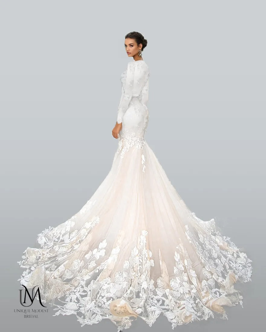 White - Luxurious Modest Mermaid Wedding Dress