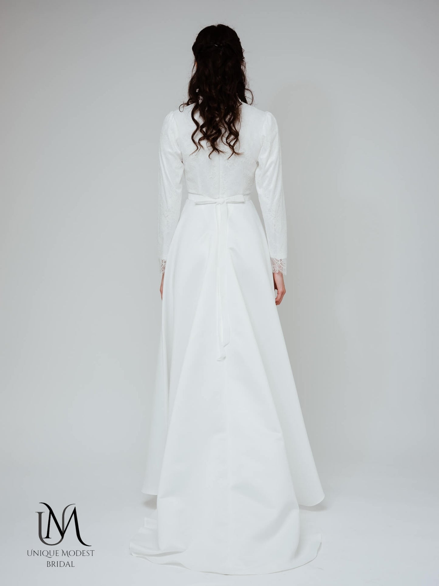 Beauty - Modest Lace Satin Long-Sleeve Wedding Dress