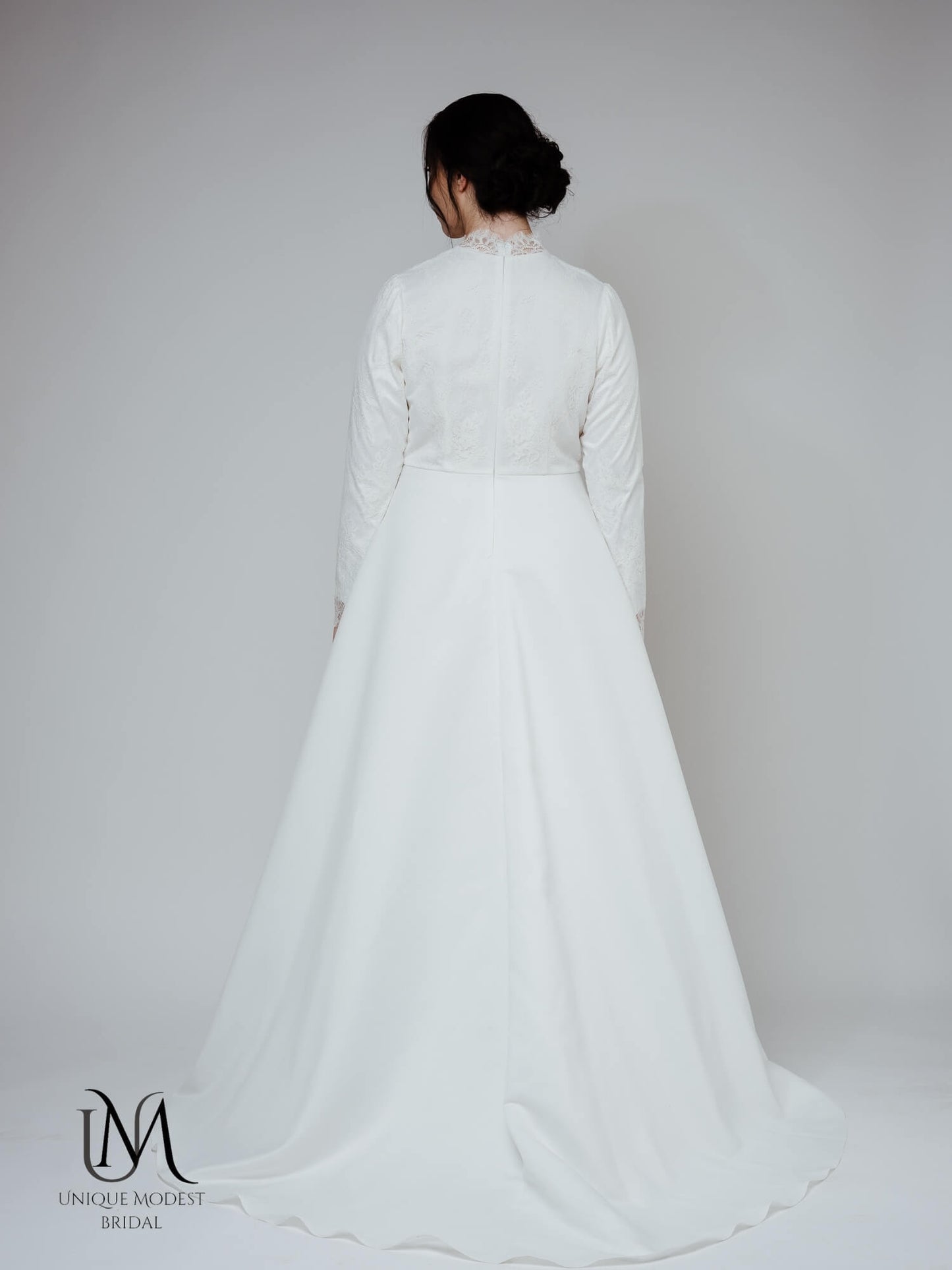 Beauty - Modest Lace Satin Long-Sleeve Wedding Dress