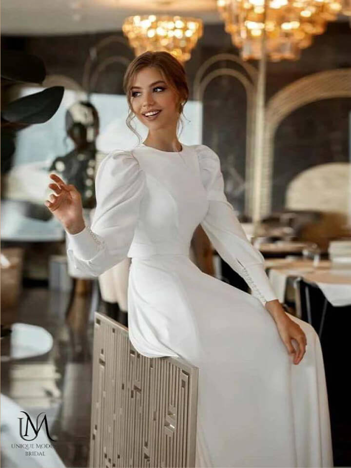 Jupiter - Simple Flow Satin Modest Wedding Dress