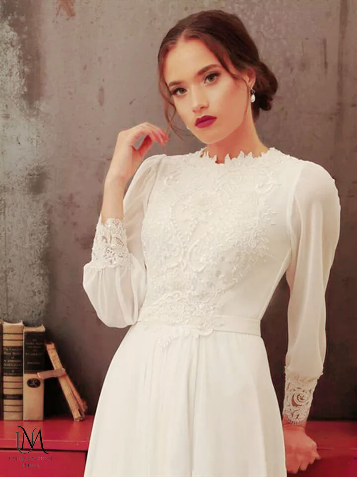 Mercury - Elegant Simple Flow Modest Wedding Dress