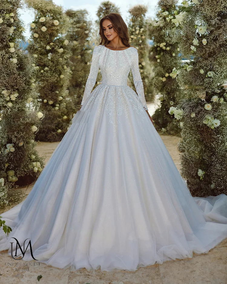 Radiantique - Elegant A-Line / Ball Gown Modest Wedding Dress