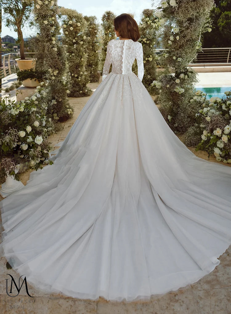 Radiantique - Elegant A-Line / Ball Gown Modest Wedding Dress