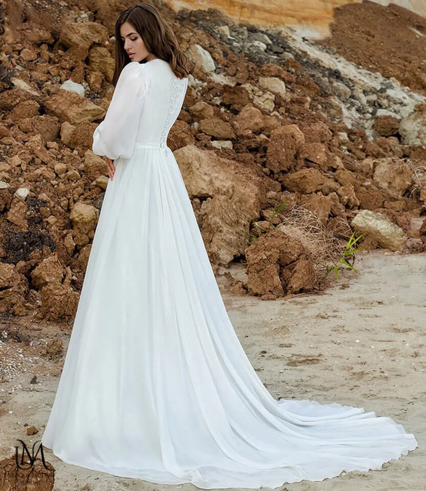 Pluto - Classic Minimalist Chiffon Modest Wedding Dress