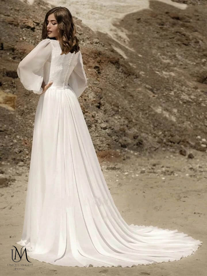 Venus - Elegant Simple Flow Chiffon Modest Wedding Dress