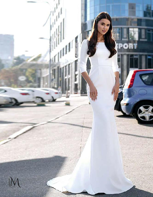 Lily - Elegant Minimalist Satin Modest Mermaid Wedding Dress