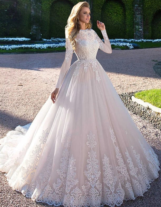 Stella - Long Sleeve A-Line / Ball Gown Modest Wedding Dress