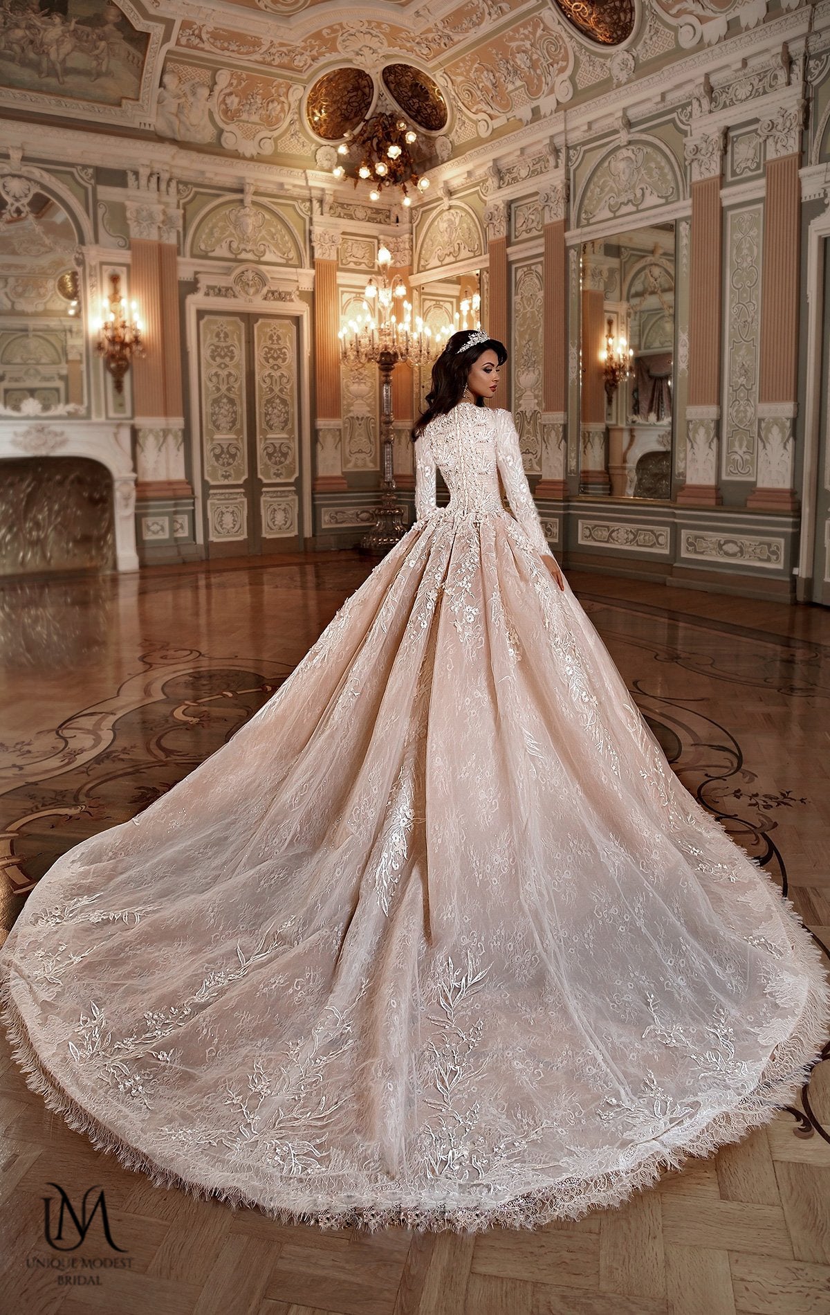 Eclara - Long Sleeve Satin Ball Gown Modest Wedding Dress