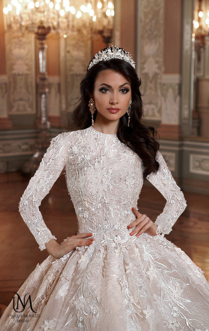 Eclara - Long Sleeve Satin Ball Gown Modest Wedding Dress