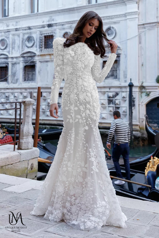 Crystal - Long Sleeve Mermaid Modest Wedding Dress
