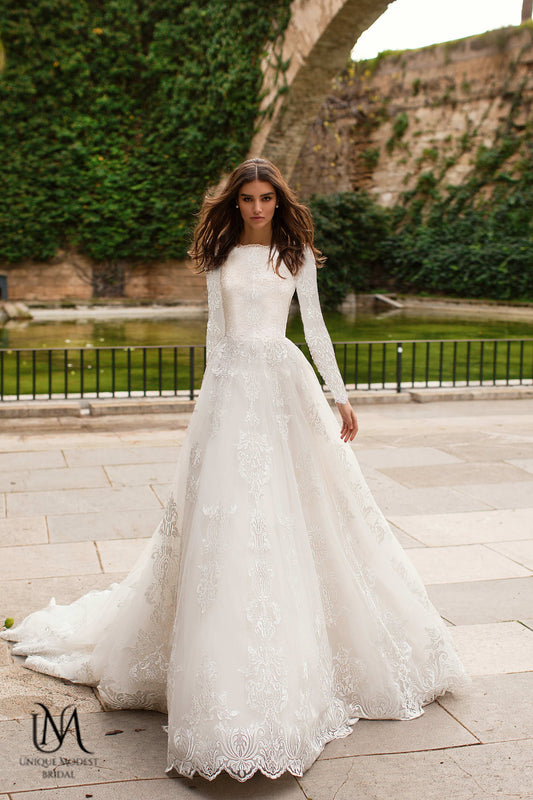 Elegara - Long Sleeve A-Line Modest Wedding Dress