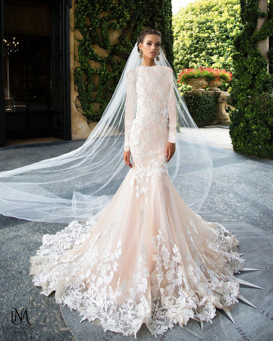 White - Luxurious Modest Mermaid Wedding Dress