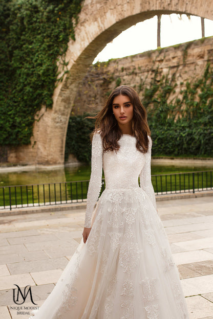 Elegara - Long Sleeve A-Line Modest Wedding Dress