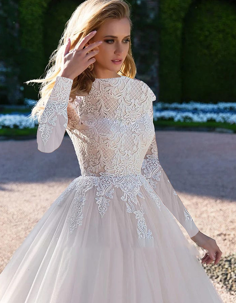 Stella - Long Sleeve A-Line / Ball Gown Modest Wedding Dress