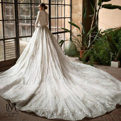 Nova - Stunning Elegant Modest Wedding Dress in Satin and Beadings