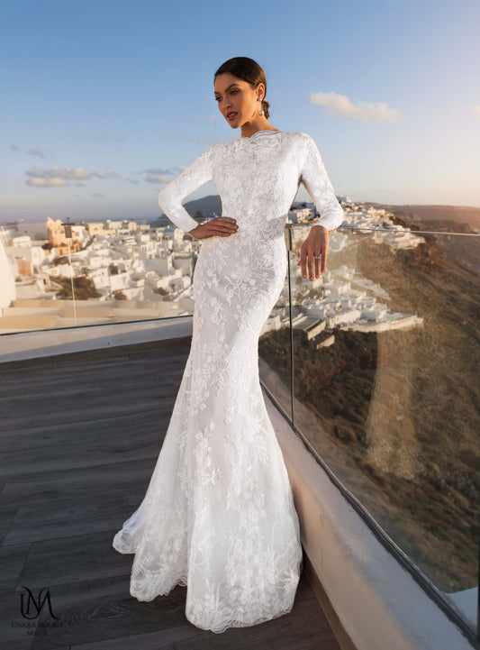 Diamond - Elegant Satin Modest Mermaid Wedding Dress