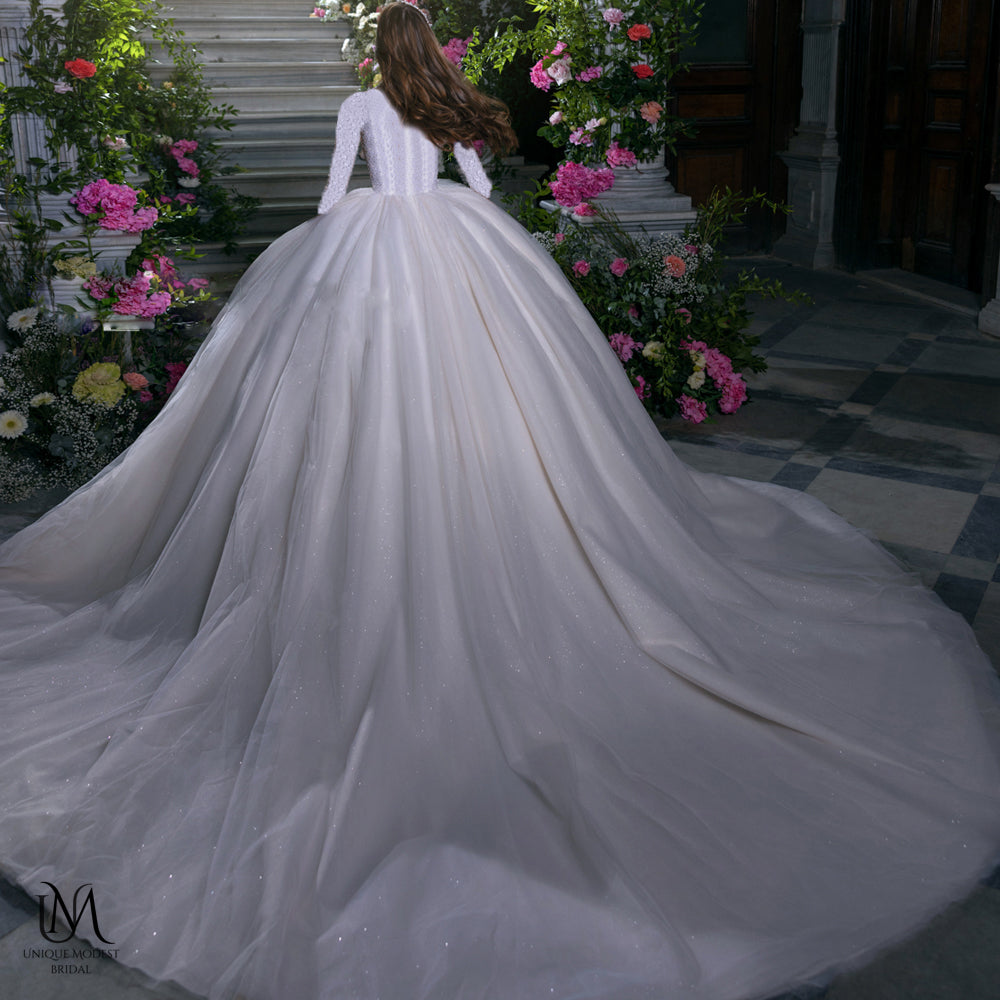 Avigal - Elegant A-Line / Ball Gown Modest Wedding Dress